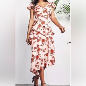 Adrianna Papell Pink Floral Midi Dress